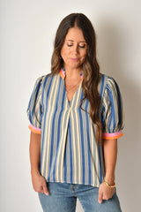 STRIPED V-NECK TOP