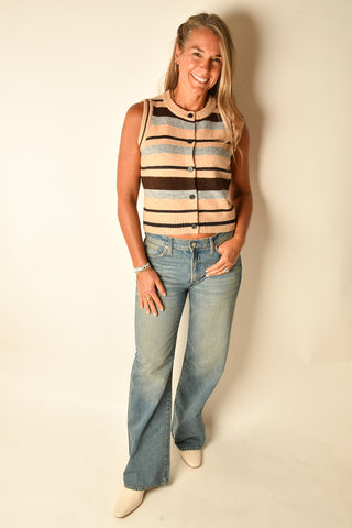 NEUTRAL STRIPE BUTTON SWEATER VEST
