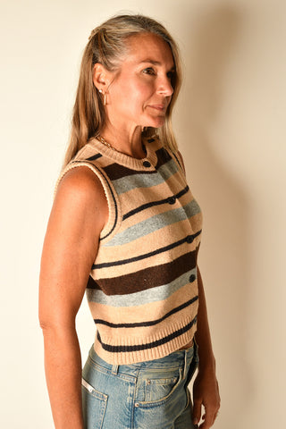 NEUTRAL STRIPE BUTTON SWEATER VEST