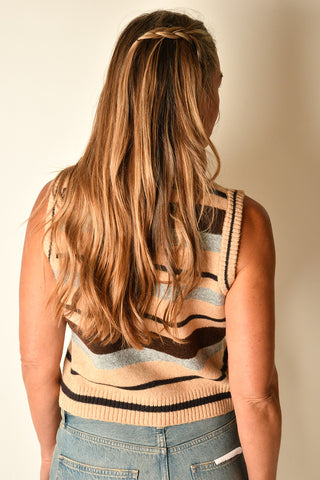 NEUTRAL STRIPE BUTTON SWEATER VEST