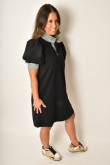 STRIPE DETAIL BLACK DRESS