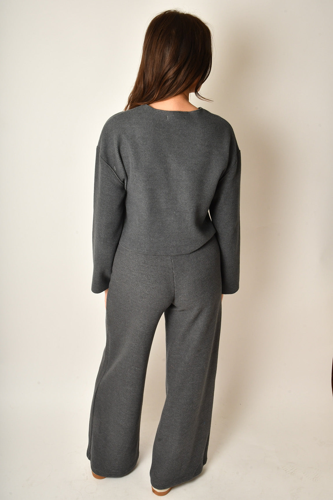 RIB CARDI/WIDE LEG SET + color