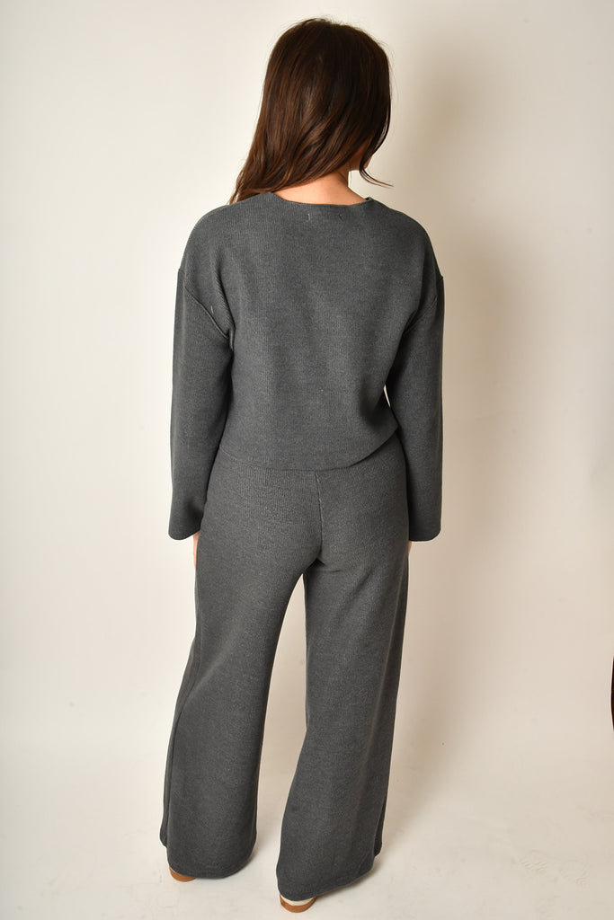 RIB CARDI/WIDE LEG SET + color