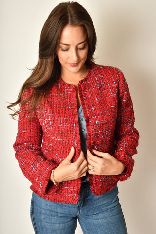 FRAY EDGE COLLARLESS JACKET