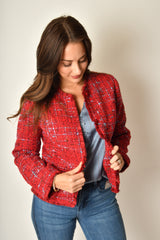 FRAY EDGE COLLARLESS JACKET