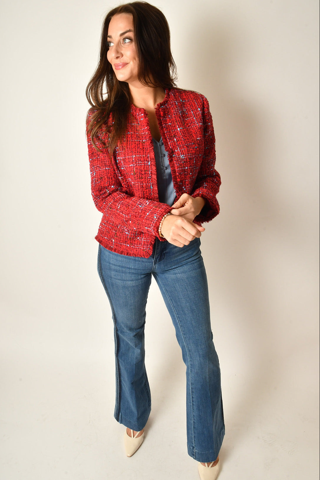 FRAY EDGE COLLARLESS JACKET