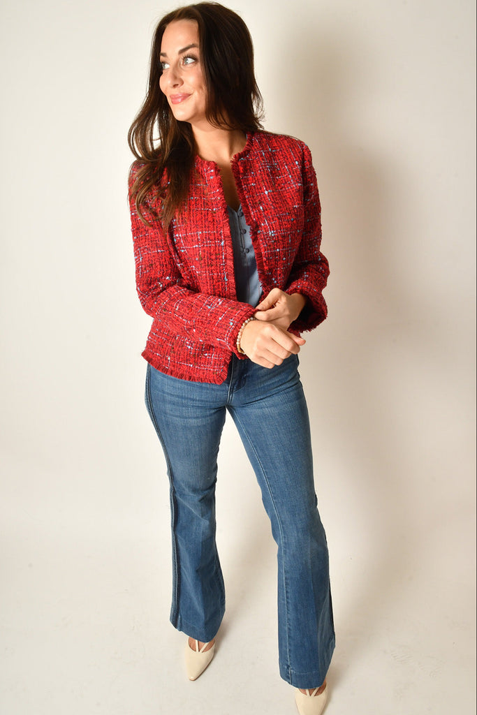 FRAY EDGE COLLARLESS JACKET