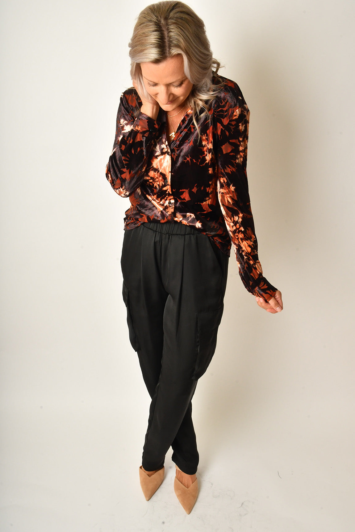 VELVET BUTTON FRONT SHIRT