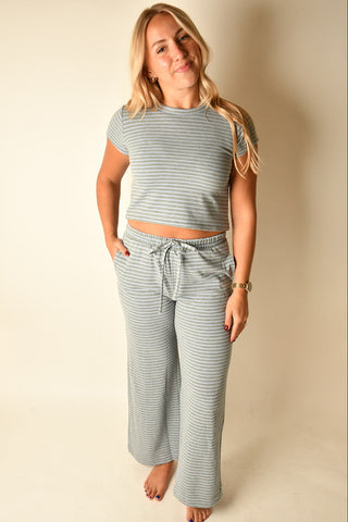 STRIPED SHORT SLEEVE LOUNGE SET