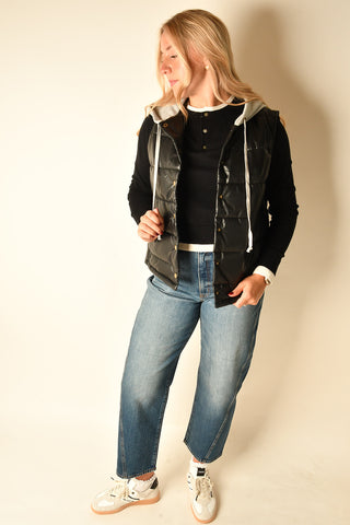 "LEATHER" HOODIE PUFFER VEST