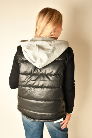 "LEATHER" HOODIE PUFFER VEST
