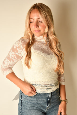 LUXE FLORAL LACE MOCK NECK