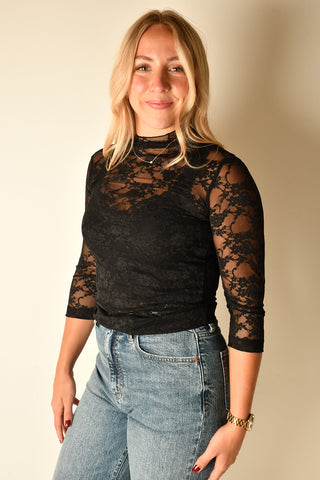LUXE FLORAL LACE MOCK NECK