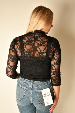 LUXE FLORAL LACE MOCK NECK