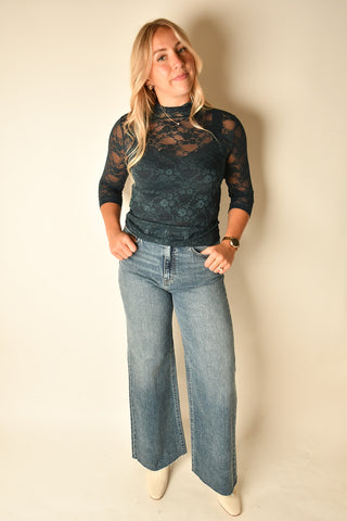 LUXE FLORAL LACE MOCK NECK