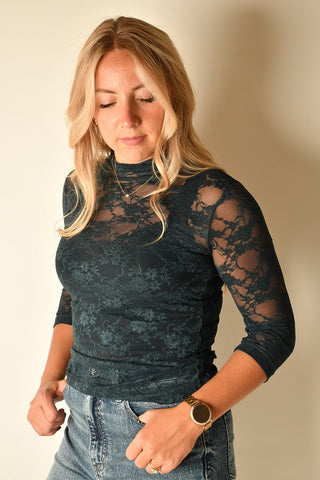 LUXE FLORAL LACE MOCK NECK