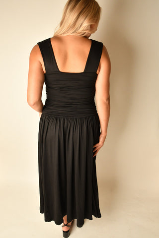 DROP WAIST RUCHED DRESS