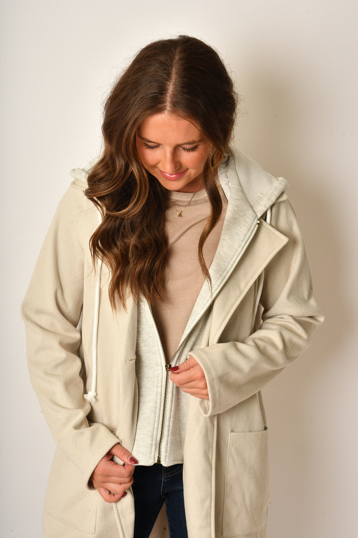 HERRINGBONE HOOD COAT