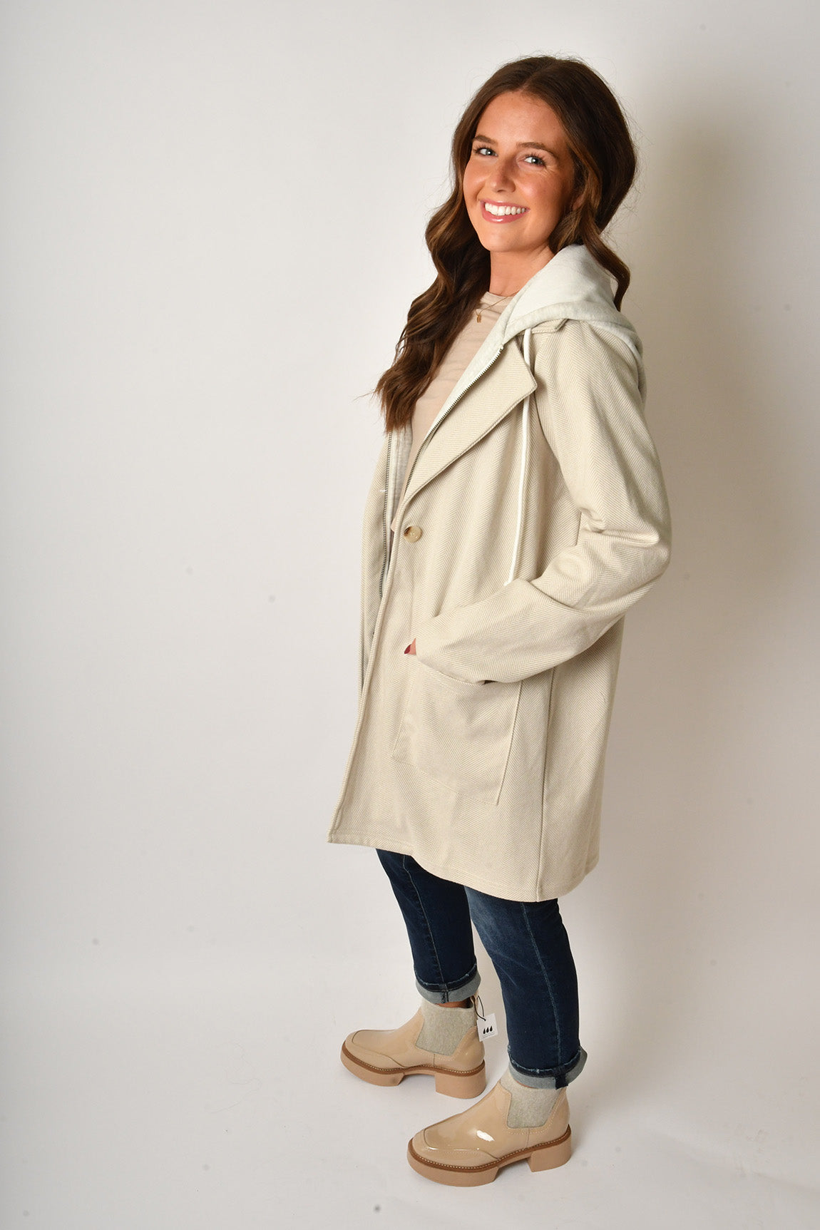 HERRINGBONE HOOD COAT