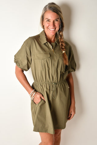 PUFF SLEEVE UTILITY DRESS
