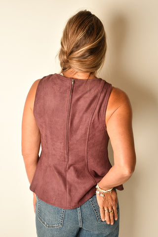 SUTTON PLAID & SUEDE PEPLUM TOP