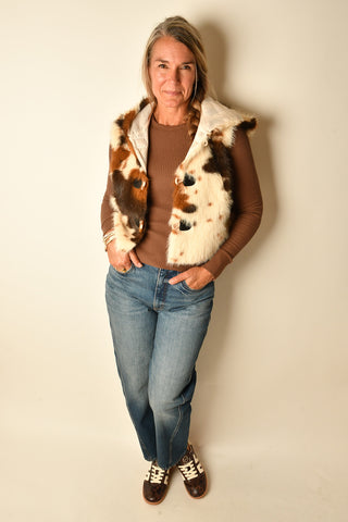 HOODED COW FUR VEST