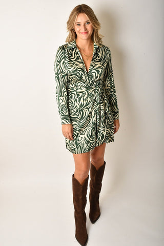 SATIN BOTANICAL WRAP DRESS