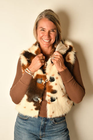 HOODED COW FUR VEST