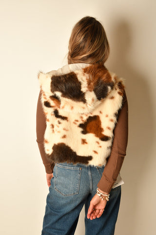 HOODED COW FUR VEST