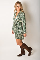 SATIN BOTANICAL WRAP DRESS