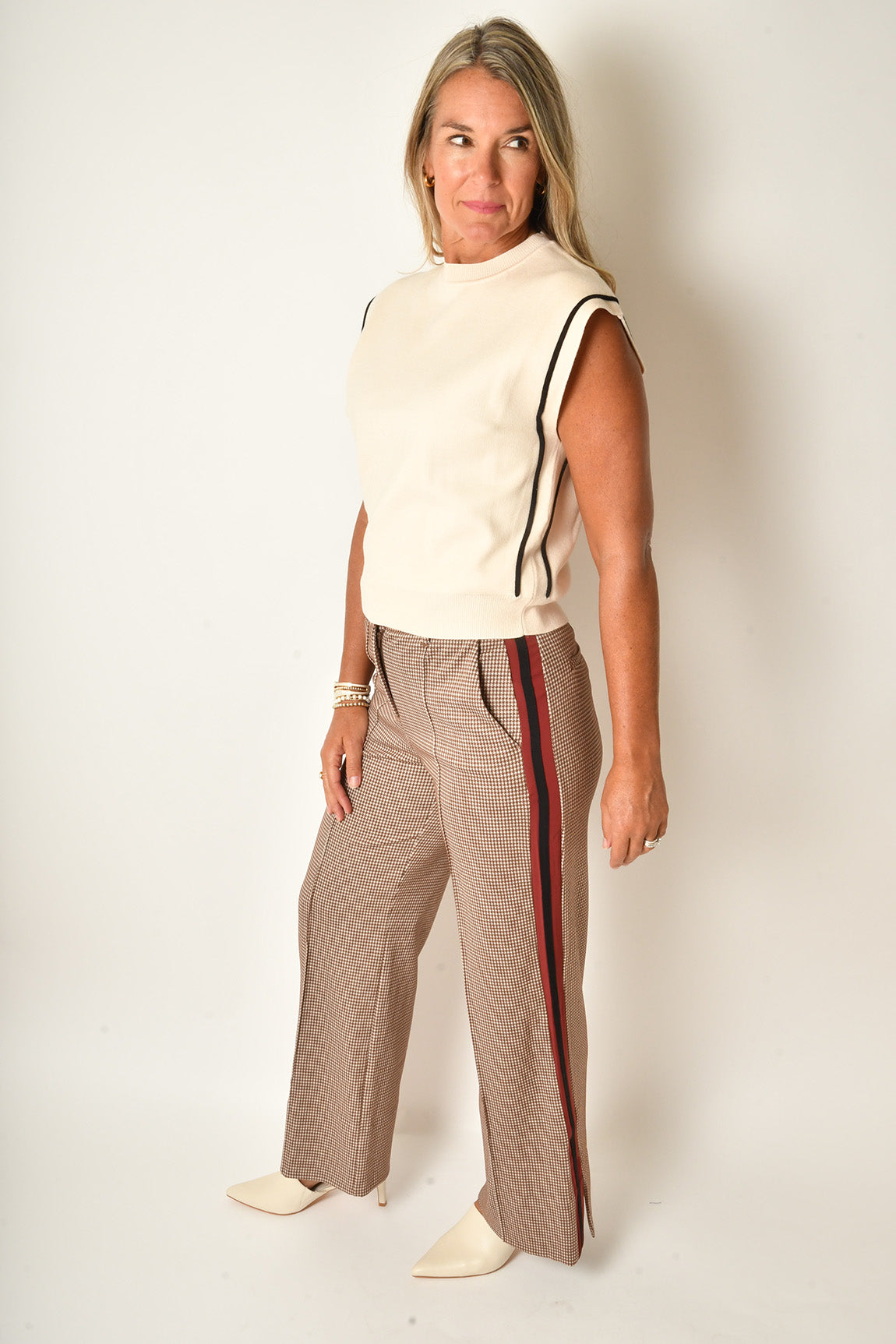 KNIT HOUNDSTOOTH WIDE LEG