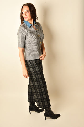 ROSIE DENIM COLLAR CABLE KNIT TOP