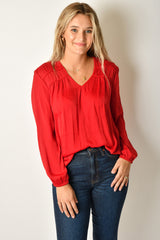 V-NECK BLOUSE WITH SHIRRING