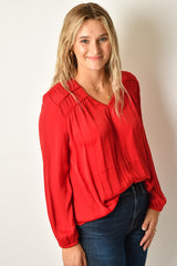 V-NECK BLOUSE WITH SHIRRING