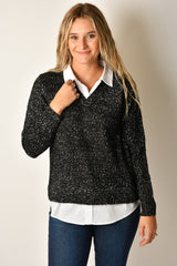 TWO-FER COLLARED SWEATER