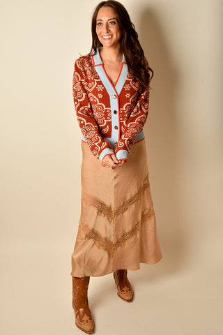 VNECK WESTERN GOLD BUTTON CARDI