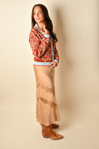 VNECK WESTERN GOLD BUTTON CARDI