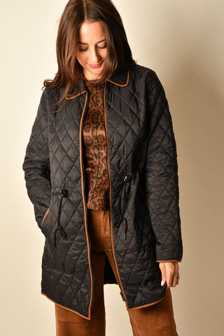 QUILTED ZIP CINCHED WAIST COAT