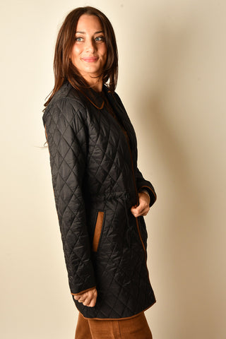 QUILTED ZIP CINCHED WAIST COAT