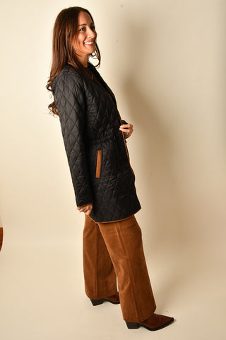 QUILTED ZIP CINCHED WAIST COAT