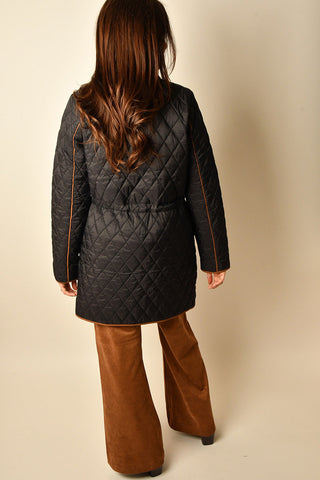 QUILTED ZIP CINCHED WAIST COAT
