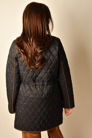 QUILTED ZIP CINCHED WAIST COAT