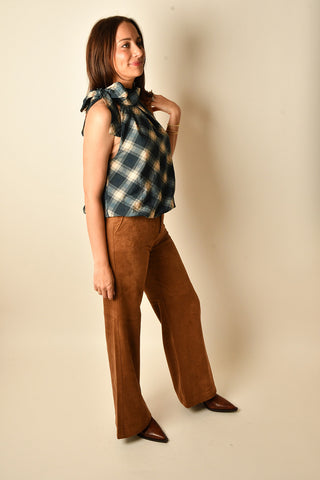 PLAID BOW NECK TOP