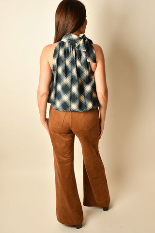 PLAID BOW NECK TOP
