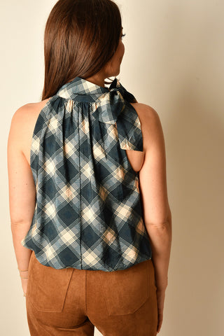 PLAID BOW NECK TOP
