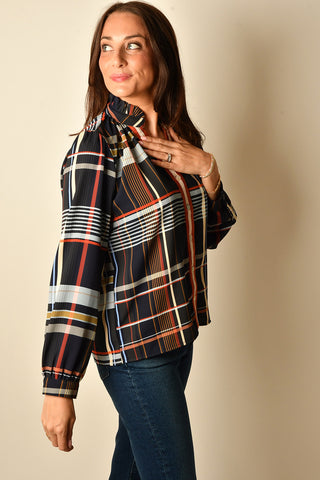 AUTUMN PLAID FLOWY BLOUSE