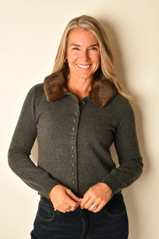 FUR LAPEL CARDIGAN