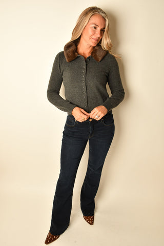 FUR LAPEL CARDIGAN