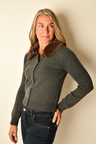 FUR LAPEL CARDIGAN