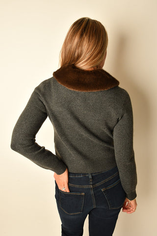 FUR LAPEL CARDIGAN